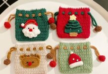 Christmas Crochet Drawstring Bags