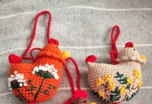 Crochet Hanging Chicken Ornament (Embroidered Folk Hen)
