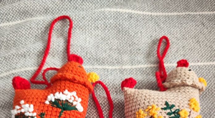 Crochet Hanging Chicken Ornament (Embroidered Folk Hen)