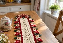 Crochet Christmas Table Runner with Mini Stockings