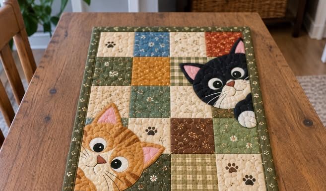 Cute Cat Patchwork Quilt Table Runner Tutorial