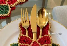 Crochet Christmas Poinsettia Cutlery Holder Tutorial